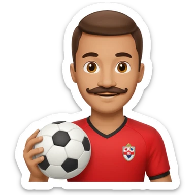 man soccer player red jersey with mustache holding soccer ball sticker