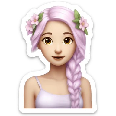 Beautiful, flower fairy, white long, light pink hair, big wings, white skin, light violet eyes  sticker