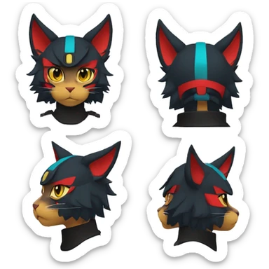Edgy Shy Anthro Samurai cool pretty dark Litten-Pokémon-cat-fursona-animal techwear Headband sticker