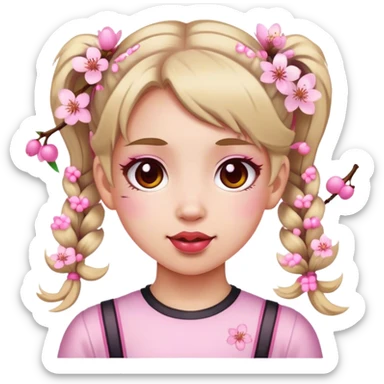 Girl with cherry blossoms on her pigtails sticker