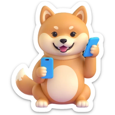 shiba inu holding a phone sticker