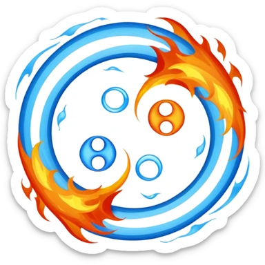 The fire and water emojis are in the form of the yin-yan symbol in front of a completely black background. let the background be black sticker