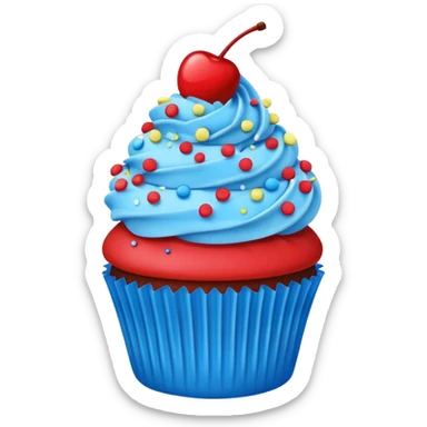 Cartoon Cupcake: blue cream, red paper, sprinkles with cherry on top  sticker
