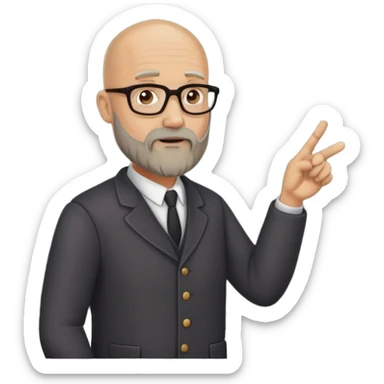 A 50-year-old bald teacher with a beard explains history material at the blackboard sticker