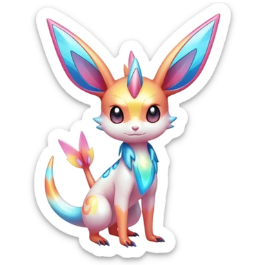 Colorful Shiny Exotic Victini-Salandit-Aurorus-Sylveon-Fakémon-hybrid-creature (full body)  sticker