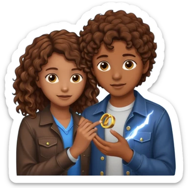 a 15 year old girl with brown curly hair but she has lightnings in it with a brown haired boy who gave her a promise ring sticker