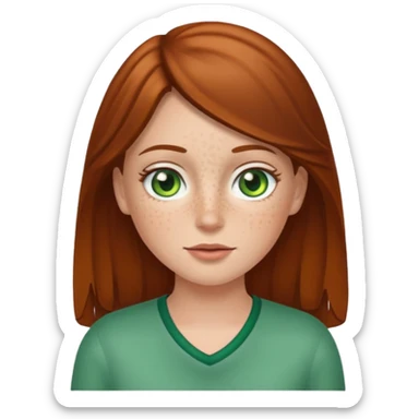 Create an emoji of a white girl with freckles, brown hair and green eyes sticker