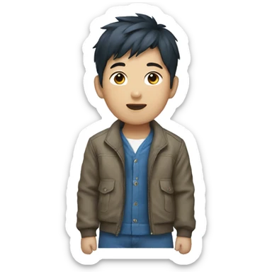korean boy wearing blue unbuttoned jacket  sticker
