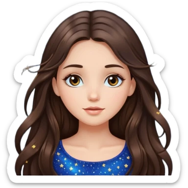 brunette long hair girl sparkling with love glitter and stars instead of eyes sticker
