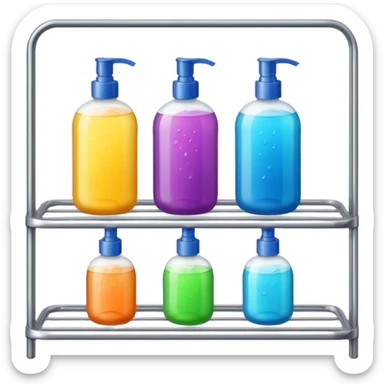 Shower with body wash, shampoo, and conditioner on racks  sticker