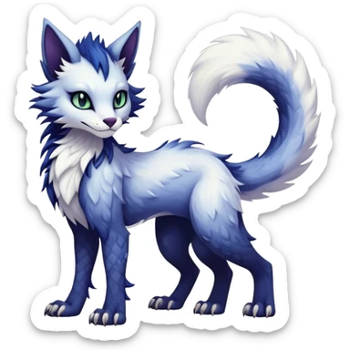 Kawaii dark edgy fantasy ethereal feline-vernid-sergal-fursona animal creature with a tufted tail full body with intricate markings  sticker