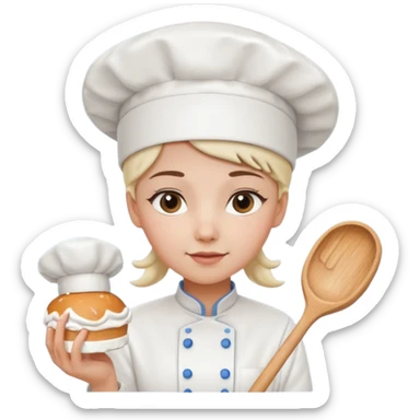Young female baker – wearing white chef hat, holding a piping bag
 sticker