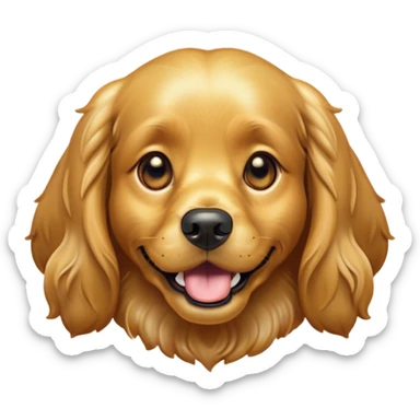 Cinematic Comical Gold Cocker Spaniel Portrait Emoji, Head tilted dramatically with an exaggeratedly amused expression, featuring a glossy golden coat with a natural bounce, wide, expressive brown eyes filled with playful disbelief, Simplified yet hilariously expressive features, highly detailed, glowing with a slightly sassy glow, high shine, dramatic yet playful, stylized with an air of cheeky charm, bright and endearing, soft glowing outline, capturing the essence of a spirited and over-the-top companion, so meme-worthy it feels like it could side-eye its way into internet fame instantly! sticker
