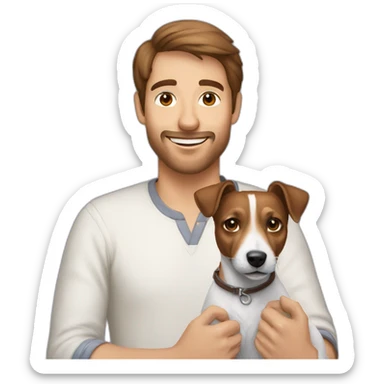Man with brown hair with jack russell terrier sticker