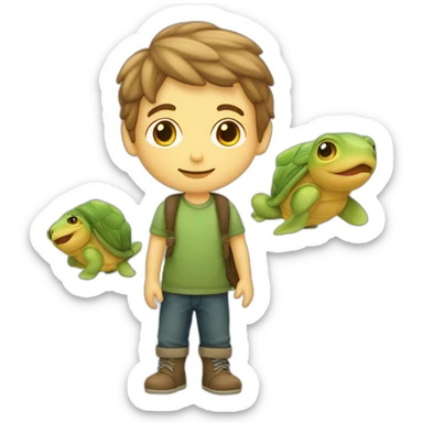 Kleiner Junge mit Plüsch Schildkröte sticker