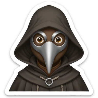 plague doctor
hooded cloak - dark black/charcoal
cute, simplified style
happy expression sticker