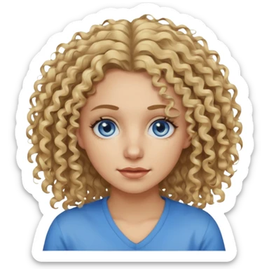 This is a 2D digital anime-style portrait of a female, caucasian, 29 years old light skin. The person has messy dirty blond curly hair, round blue eyes.  sticker