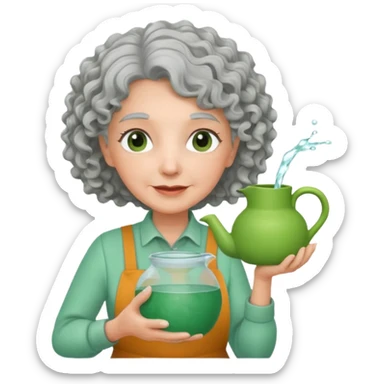 Older female florist – curly hair, holding garden water pot sticker