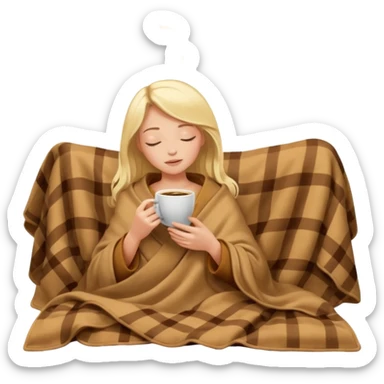 Blonde girl inside a blanket sipping coffee eyes closed sticker
