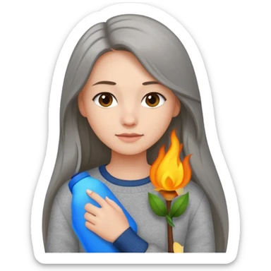 sweater abover shirt grey clothes and long hair till shoulder hair  femaile sticker