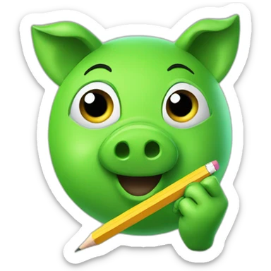 green piggy holding a pencil sticker