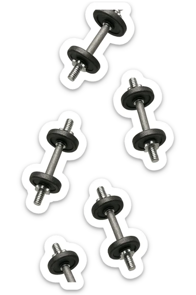 manubri da palestra cadono dall'alto verticalmente, isolata su sfondo bianco sticker