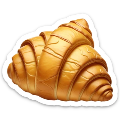 Cinematic golden croissant, perfectly flaky with crisp layers, slightly cracked to reveal buttery soft interior, warm golden glow, highly detailed and inviting. sticker