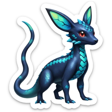 Scaley Exotic Salandit-Aurorus-Umbreon-Fakémon-hybrid-creature (full body)  sticker
