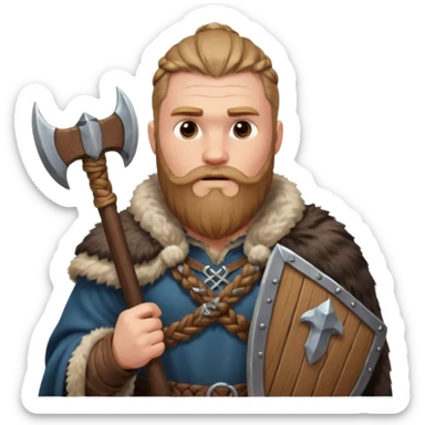 A tall Viking with braided beard, fur cloak, and heavy axe resting on his shoulder.
 sticker