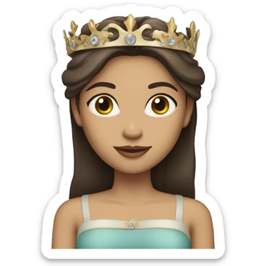 Light skin girl with long straight dark brown hair and crown sticker