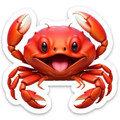 Cinematic Cute Yawning Red Crab Portrait Emoji, Head tilted slightly with a dramatic, wide-open yawn, showcasing a vivid, scarlet exoskeleton with softly drooping antennae and eyes half-closed in drowsy contentment, Simplified yet irresistibly adorable features, highly detailed, glowing with a soft, cozy oceanic glow, high shine, relaxed yet expressive, stylized with a dash of whimsical seaside charm, soft glowing outline, capturing the essence of a drowsy yet affectionate red crab that appears ready to scuttle out for a nap! sticker