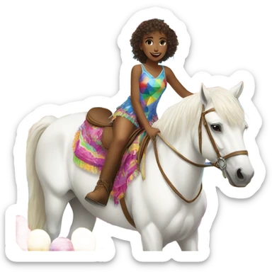 Girl riding a white horse with party clothes sticker