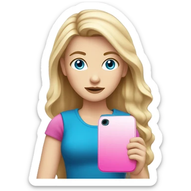 a white girl with blue eyes and dark blonde holding a pink cell phone sticker