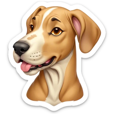 Cinematic Cute Yawning Fawn Great Dane Portrait Emoji, Head tilted slightly with a dramatic, wide-open yawn, revealing a smooth fawn Fur with a refined texture, floppy ears slightly drooping, round amber eyes barely open in drowsy contentment, Simplified yet irresistibly adorable features, highly detailed, glowing with a soft, cozy glow, high shine, relaxed yet expressive, stylized with a touch of whimsy, bright and endearing, soft glowing outline, capturing the essence of a sleepy yet affectionate guardian, so drowsy it feels like it could stretch out of the screen and curl up for a nap! sticker