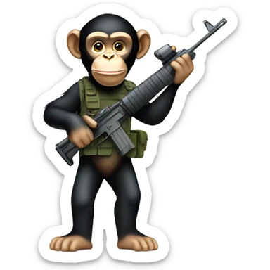 Chimpanzee with Airsoft rifle sticker