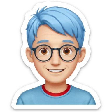 light blue haired man mid length hair with big ears and red earrings and spectaclesi happy sticker