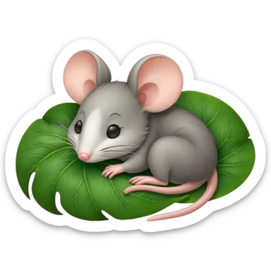 a sleepy mouse on a leaf sticker