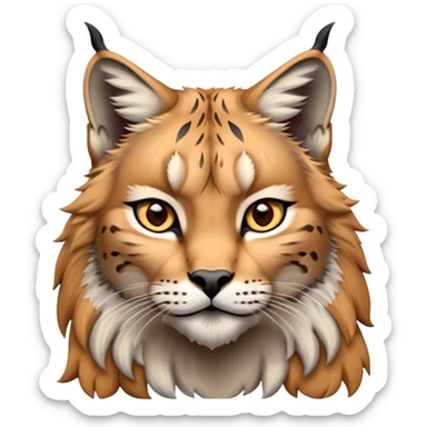 Cinematic-Noble realistic-Lynx-Portrait-Emoji – Poised and regal, with a strong, agile build and a strikingly patterned fur of warm tawny fur accented by bold black ear tufts, deep-set, intelligent amber eyes, simplified yet sharp and sophisticated. zoomed out to show shoulders sticker