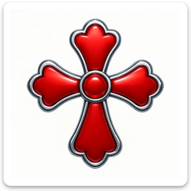 Add a silver outline to the chrome hearts cross in red, keeping the apple emoji style with its characteristic look and feel. sticker