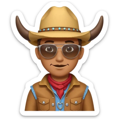 3D cartoon horned character portrait, wearing sunglasses, cowboy outfit, centered, clean background, no text, no watermark
 sticker