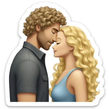 curly wavy hair hunk white man with scruff kissing pretty blonde long hair woman sticker