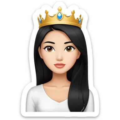 Miss Universe Southeast Asian woman with very long straight black hair wearing a beautiful white top sticker