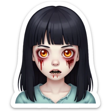 zombie girl with straight long black hair and bangs ( like this 🧟‍♀️) sticker