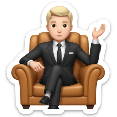 businessman sitting in an armchair, confident relaxed pose, formal suit and tie, professional corporate vibe, 3D cartoon style, mobile game icon style, clean background, no text, no watermark
 sticker