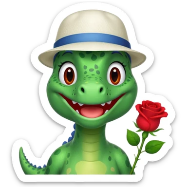 Dorothy the Dinosaur from The Wiggles with white hat with red rose, green skin sticker