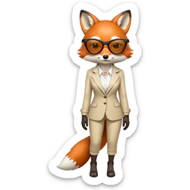 serious anthropomorphised female fox in stylish outfit with sunglasses, looking sad and to the side, full-body view sticker