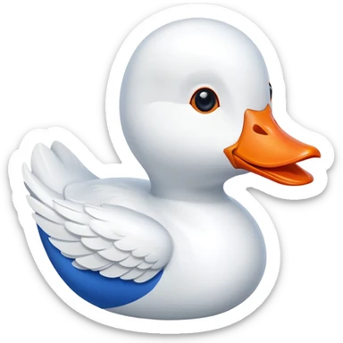 A blue and white airplane body with a white goose head with orange bill replacing the nose of the plane sticker