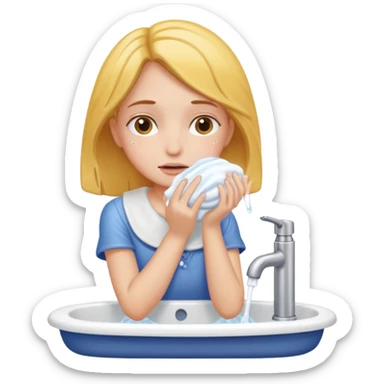 una chica lavandose la cara en el lava manos  sticker