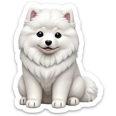 cinematic-[samoyed]-realistic-full-body-sitting-emoji,-tail-resting-loosely-beside-its-paws,-head-tilted-dramatically, -fluffy-[white]-fur,-simplified-yet-realistic-focused-features,-highly-detailed,-glowing-with-an-almost-sarcastic-glow sticker