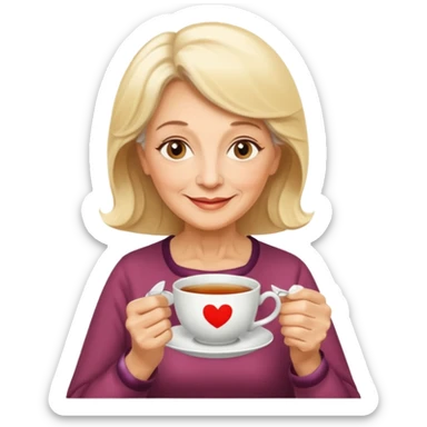 Pretty 70 year old blonde woman enjoying tea sticker